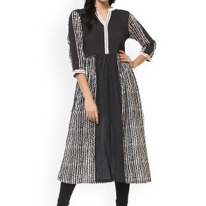 Women Black Printed A-Line Kurta