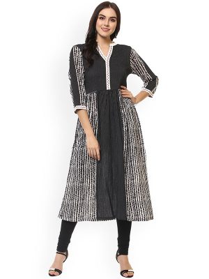 Women Black Printed A-Line Kurta