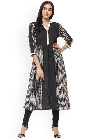 Women Black Printed A-Line Kurta