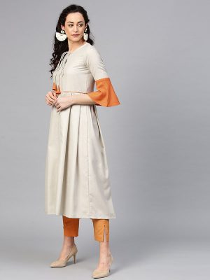 Women Off-White Solid A-Line Kurta