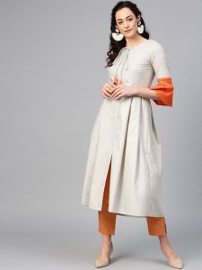 Women Off-White Solid A-Line Kurta