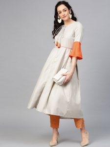 Women Off-White Solid A-Line Kurta