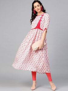 Women Pink Printed A-Line Kurta