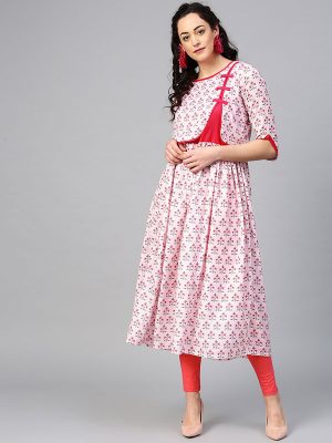 Women Pink Printed A-Line Kurta