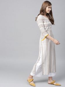 Women Off-White & Beige Striped Straight Kurta