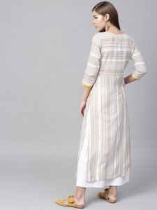 Women Off-White & Beige Striped Straight Kurta