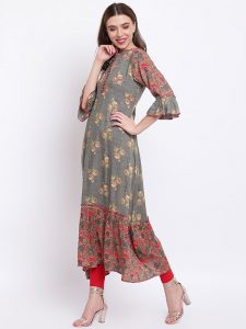 Women Grey Printed A-Line Kurta