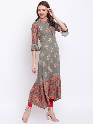 Women Grey Printed A-Line Kurta