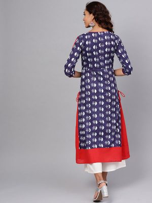 Women Blue & White Printed A-Line Kurta