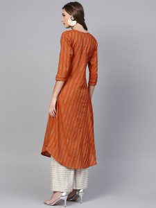 Women Rust Orange Striped A-Line Kurta