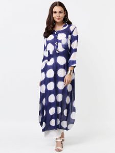 Women Blue & White Dyed A-Line Kurta