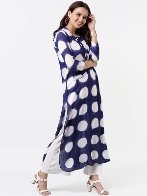 Women Blue & White Dyed A-Line Kurta