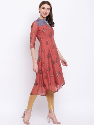 Women Tan Printed Straight Kurta