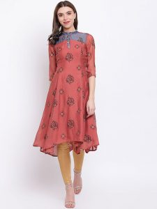 Women Tan Printed Straight Kurta