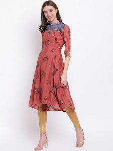 Women Tan Printed Straight Kurta