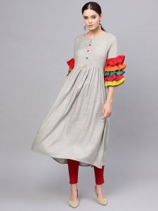 Women Grey Solid A-Line Kurta