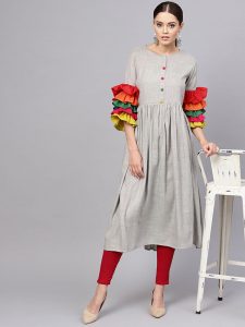 Women Grey Solid A-Line Kurta