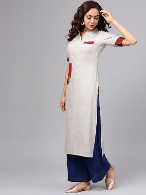 Women Grey Solid Straight Kurta