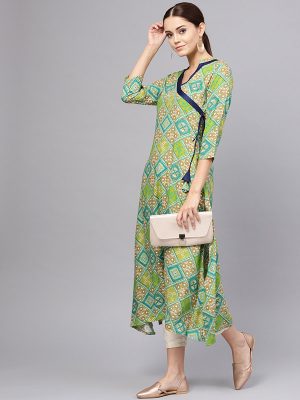 Women Green Printed A-Line Kurta