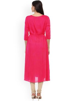 Women Pink & Yellow Colourblocked A-Line Kurta