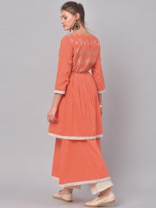 Women Orange & White Printed Anarkali Kurta