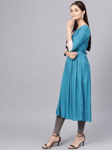 Women Blue Solid A-Line Kurta