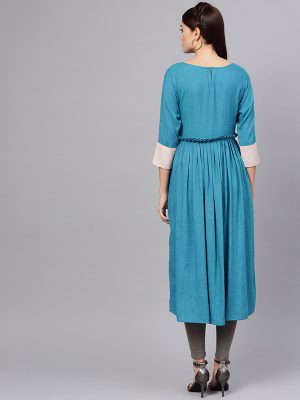 Women Blue Solid A-Line Kurta