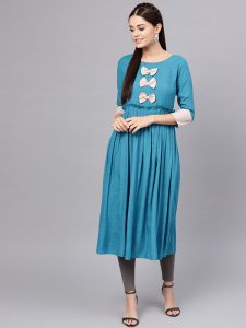 Women Blue Solid A-Line Kurta