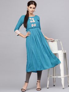 Women Blue Solid A-Line Kurta