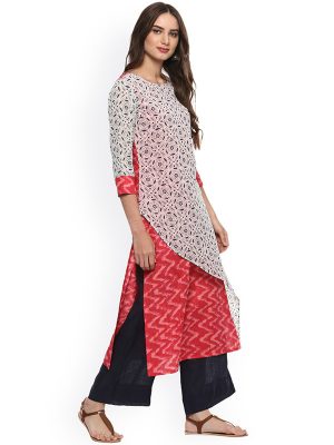 Women Off-White & Red Printed Layered Straight Kurta