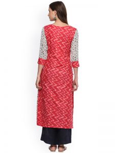 Women Off-White & Red Printed Layered Straight Kurta