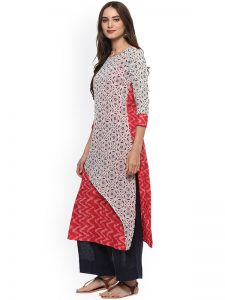 Women Off-White & Red Printed Layered Straight Kurta