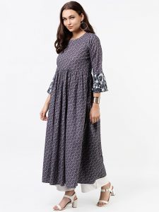 Women Grey Printed Anarkali Kurta