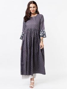 Women Grey Printed Anarkali Kurta