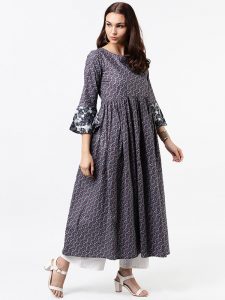 Women Grey Printed Anarkali Kurta