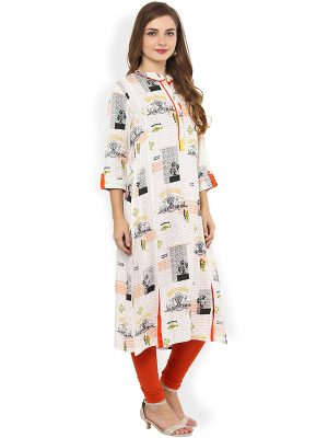 Women White Printed Straight Kurta