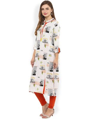 Women White Printed Straight Kurta