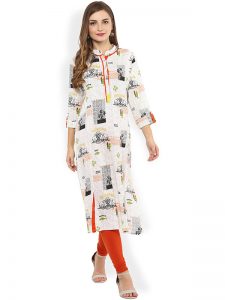 Women White Printed Straight Kurta