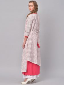 Women Pink & White Printed A-Line Kurta