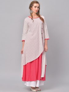 Women Pink & White Printed A-Line Kurta