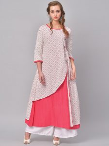 Women Pink & White Printed A-Line Kurta