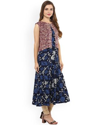 Women Blue Printed A-Line Kurta