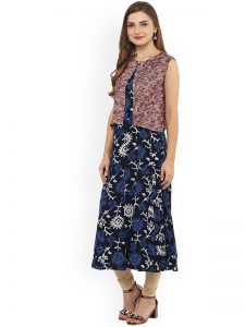 Women Blue Printed A-Line Kurta