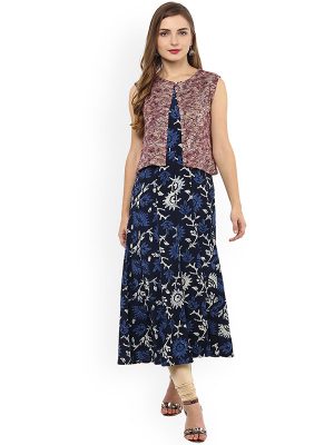 Women Blue Printed A-Line Kurta