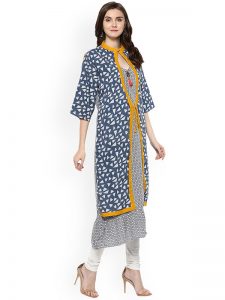 Women Blue Printed A-Line Kurta