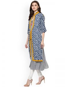 Women Blue Printed A-Line Kurta