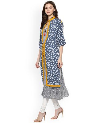 Women Blue Printed A-Line Kurta