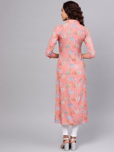 Women Pink & Blue Printed Straight Kurta