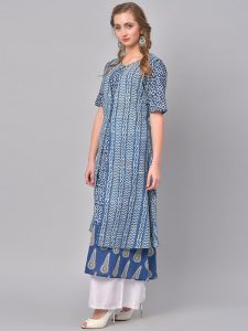 Women Blue Printed A-Line Kurta