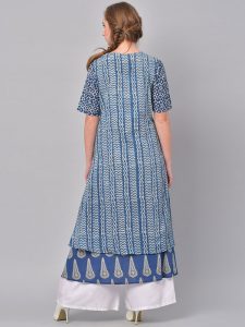 Women Blue Printed A-Line Kurta